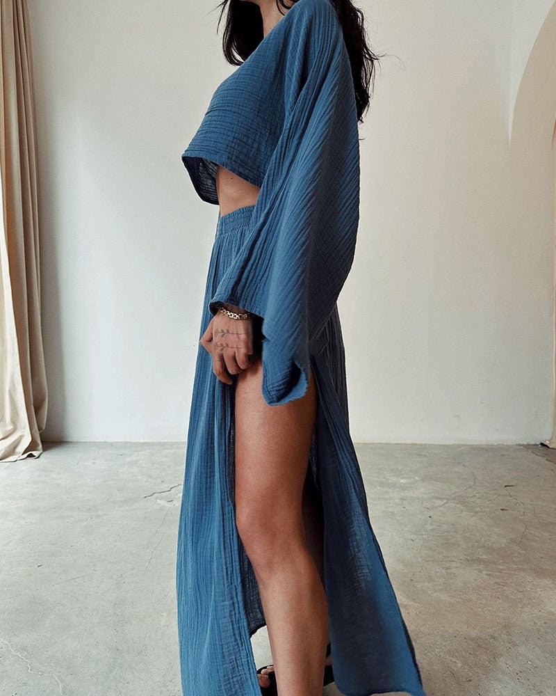 Conjunto veraniego para mujer, top corto y falda larga, perfecto para un estilo bohemio.