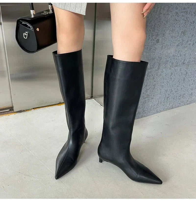Botas altas casuales y elegantes de mujer con punta, perfectas para estilo diario o eventos de otoño/invierno.
