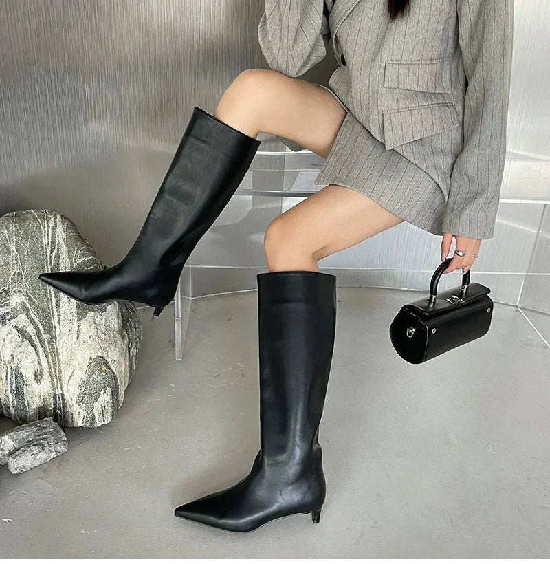 Botas de mujer sofisticadas, de caña alta, con punta estilizada, para un calzado de moda de otoño/invierno.