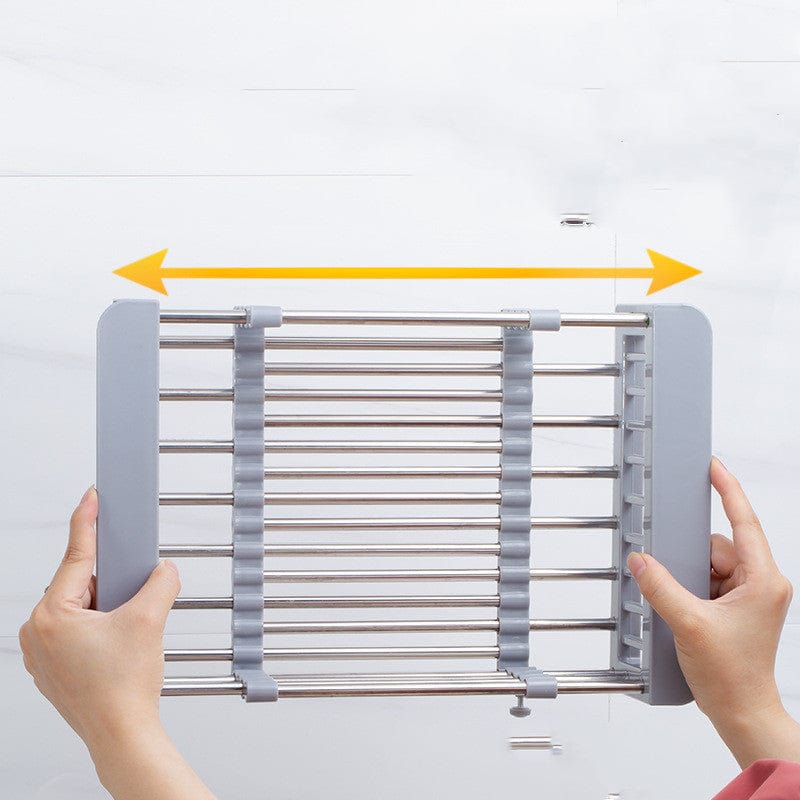 Organizador de cocina: escurridor de platos multiusos de acero inoxidable para fregadero con bandeja.