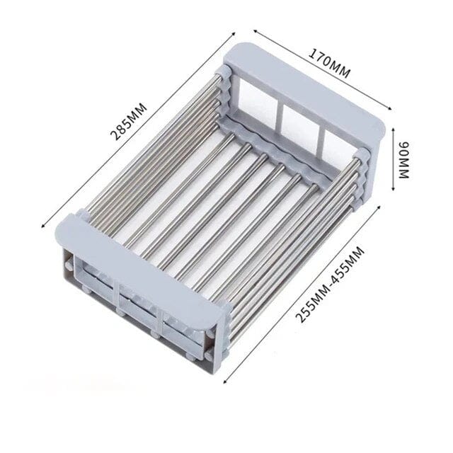 Escurridor de platos y utensilios telescópico de acero inoxidable, ideal para organizar fregadero.