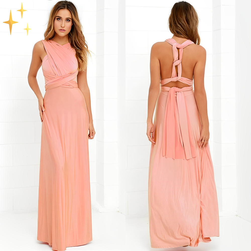 Maxi vestido de noche para mujer, espalda descubierta cruzada, ideal para eventos formales.