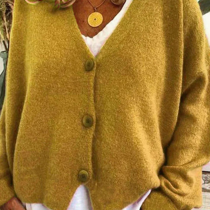 Cárdigan de punto versátil para mujer, diseño holgado, cuello V y botones. Moda femenina.