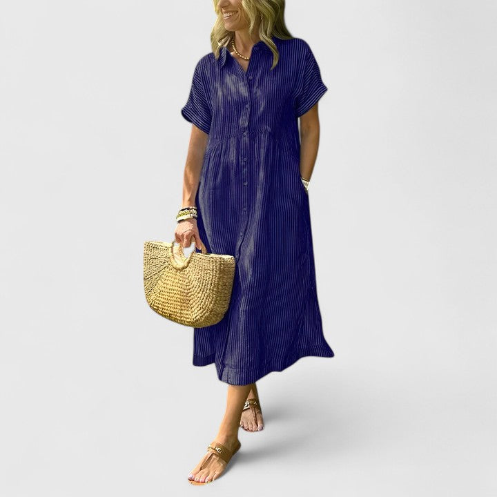 Vestido camisero de mujer a rayas, ligero y transpirable, ideal para primavera y verano. Moda cómoda.