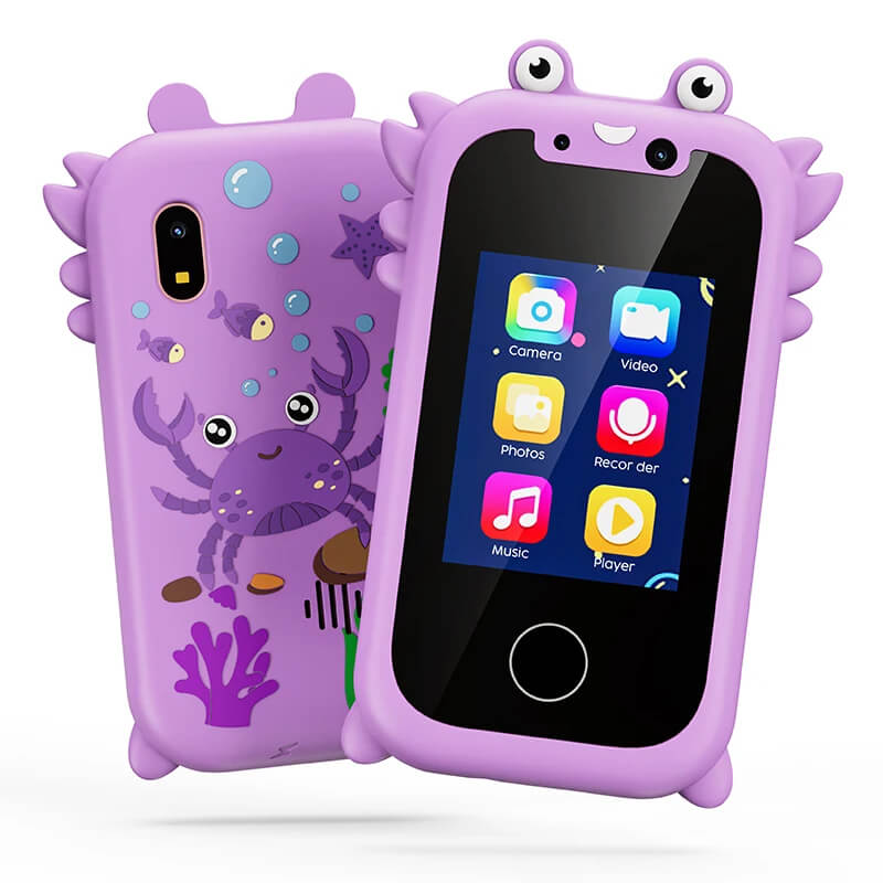 Cámara infantil y reproductor MP3 integrado en un teléfono inteligente para niños. Fomenta creatividad.