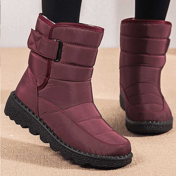 Botas impermeables planas mujer con forro de felpa y velcro para invierno, nieve y lluvia. Confortables.