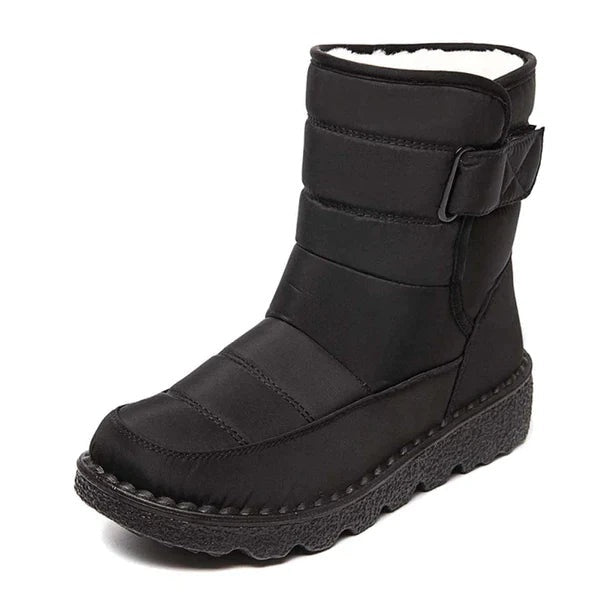Moda invierno: botas impermeables planas para mujer con forro cálido, cierre de velcro, antideslizantes.