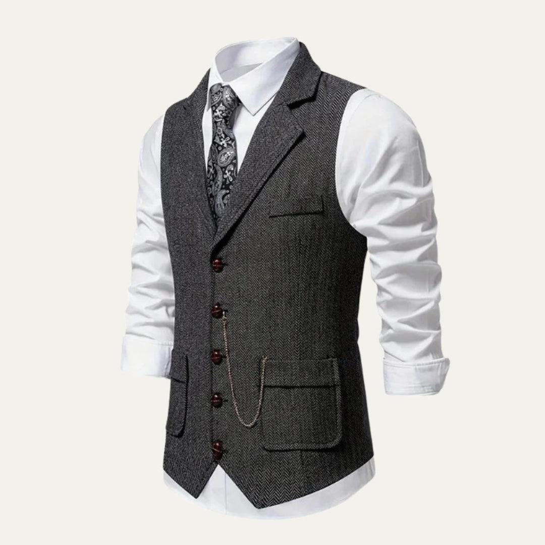 Chaleco de tweed para hombre, vestimenta formal o casual, con diseño clásico de espiga.