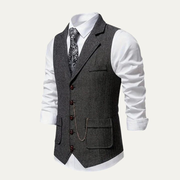 Chaleco de tweed para hombre, vestimenta formal o casual, con diseño clásico de espiga.