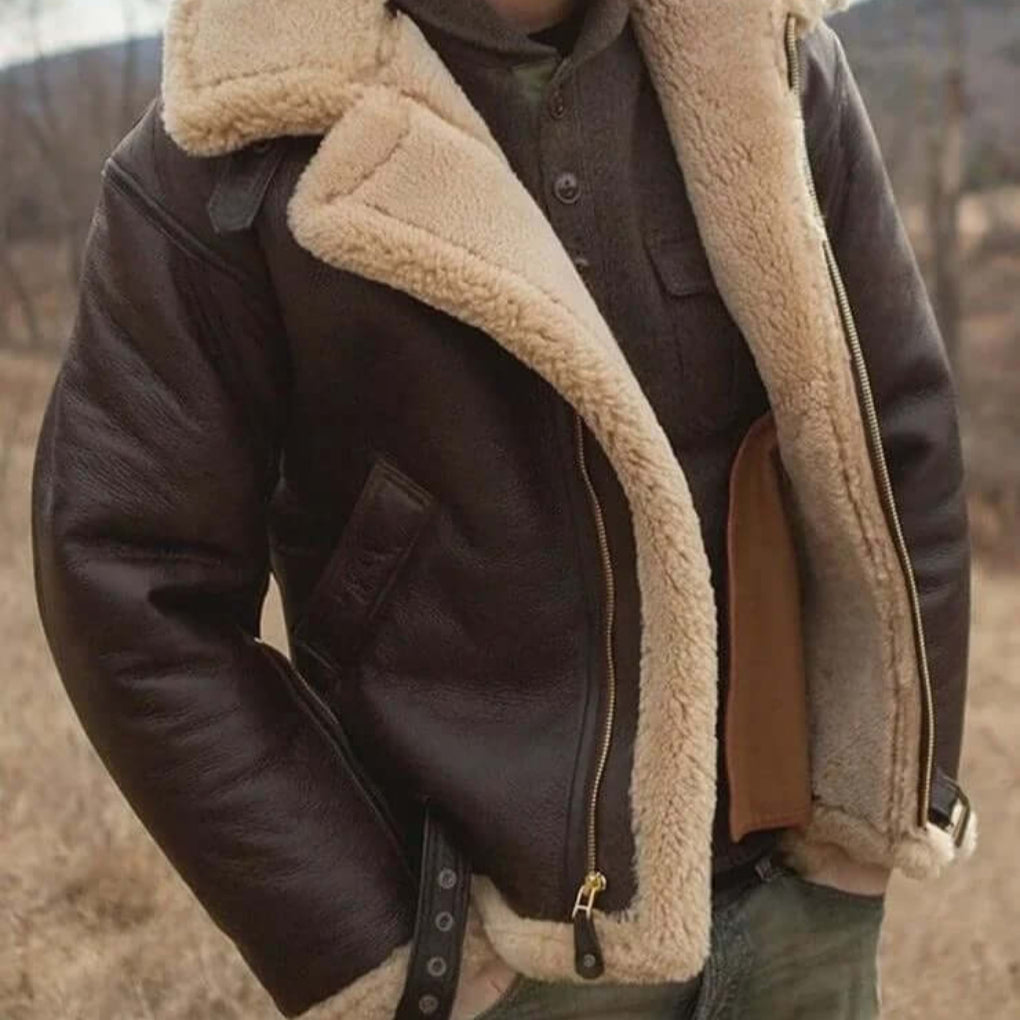 Chaqueta de piloto para hombre, forrada con borrego. Cálida para invierno, estilo clásico, ropa de abrigo masculina.