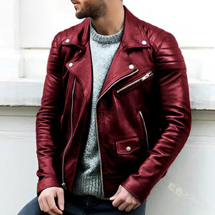 Moderna chaqueta de cuero genuino para hombre, estilo motera rebelde. Perfecta para ropa exterior de otoño/invierno.