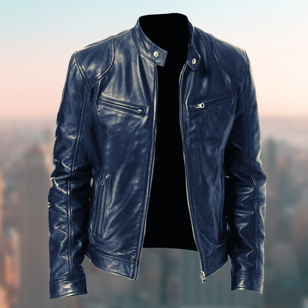 Chaqueta de cuero Cafe Racer para hombre vista trasera, piel de alta calidad, moda y estilo.