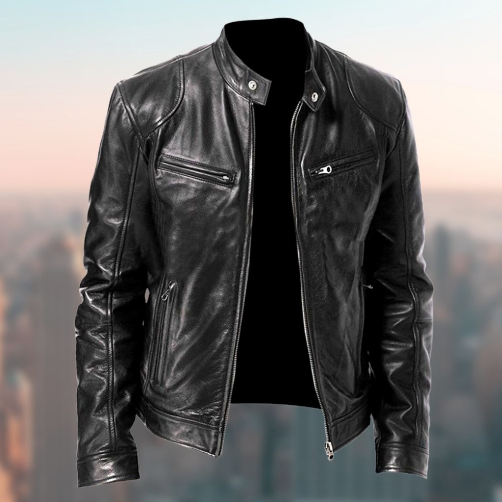 Chaqueta de cuero Cafe Racer para hombre, estilo clásico y duradero, ideal para moda y exterior.