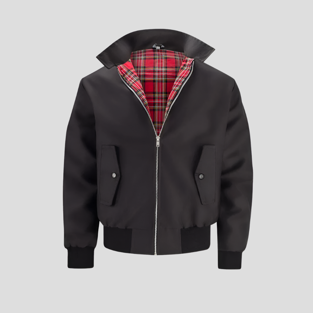 Chaqueta Harrington azul oscuro para hombre, cómoda y chic, ideal para el entretiempo. Prenda masculina versátil.