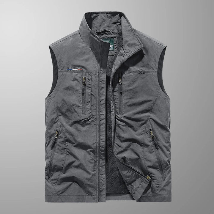 Chaleco ligero de hombre transpirable, para actividades al aire libre como pesca, senderismo y viajes, con bolsillos.