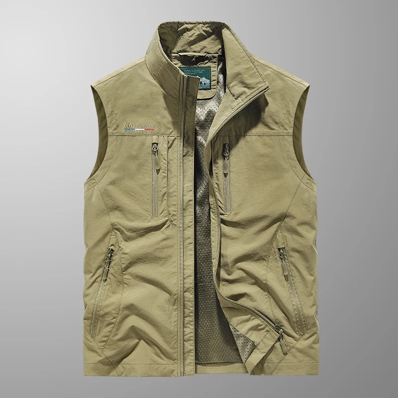 Chaleco de hombre para senderismo, pesca y exterior, ligero, transpirable y con múltiples bolsillos para aventura.