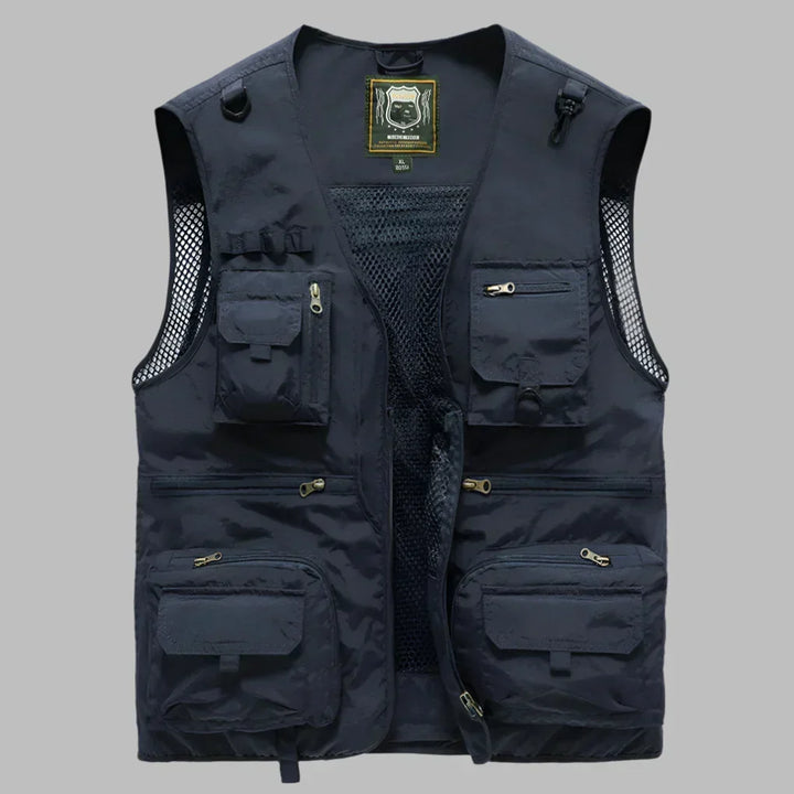 Chaleco multibolsillos para hombre, perfecto para actividades al aire libre como senderismo, pesca y camping.