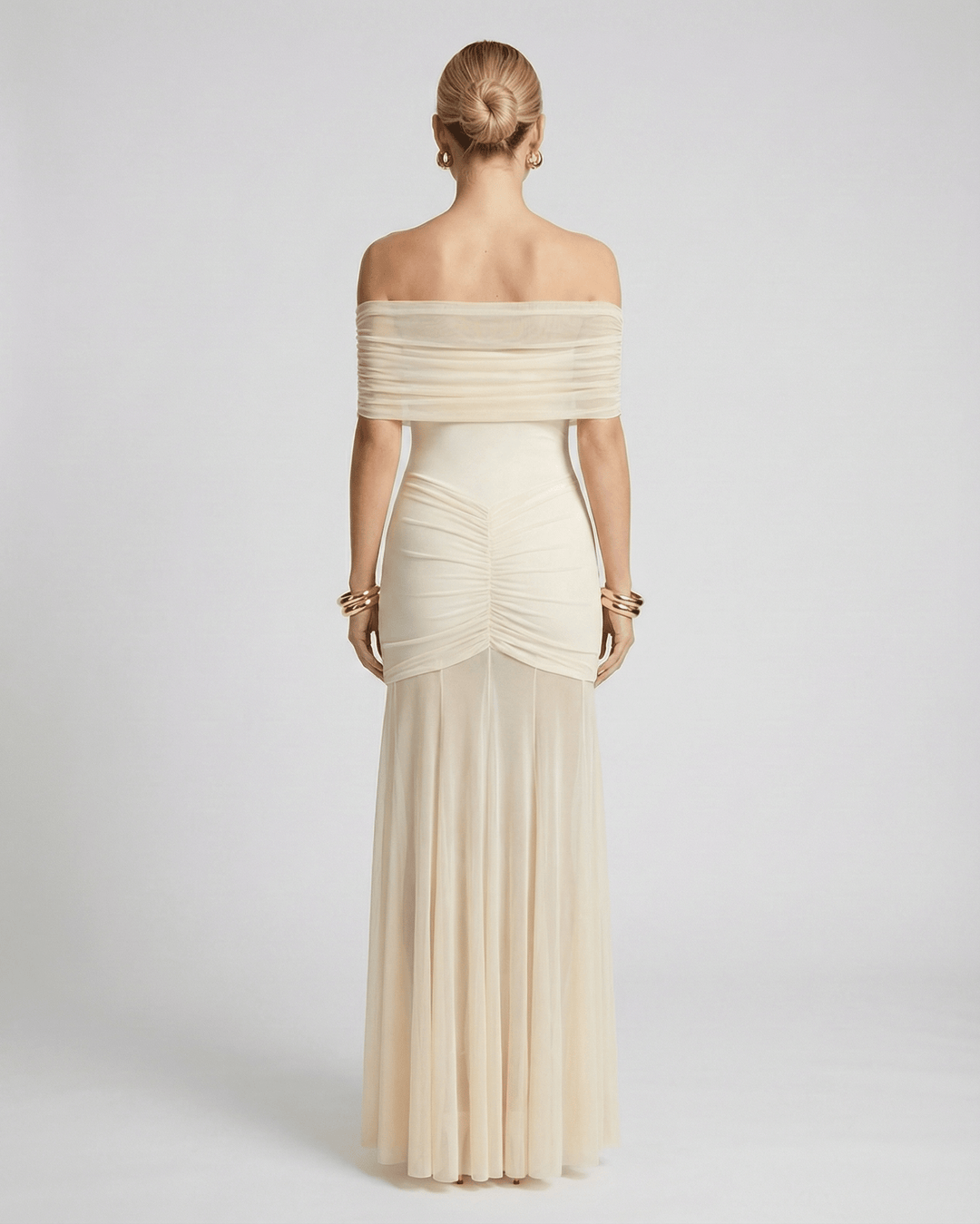 Vestido formal maxi para mujer, escote off-shoulder, estilo chic y para eventos.