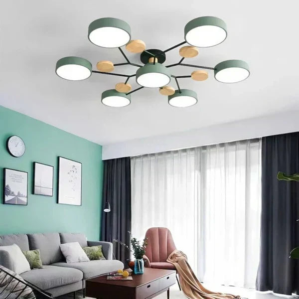 Lámpara LED de techo escandinava, candelabro moderno ramificado, luz brillante hogar.