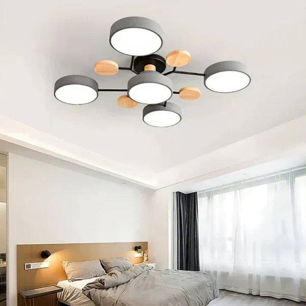 Iluminación moderna de techo, candelabro LED ramificado escandinavo, luz hogareña y estilizada.