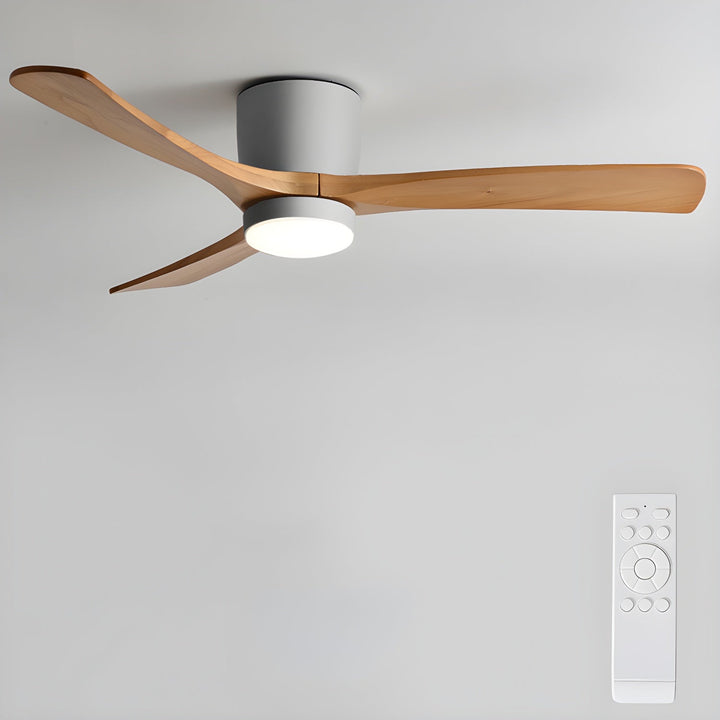Ventilador de techo moderno silencioso con iluminación LED y aspas de madera para tu hogar.