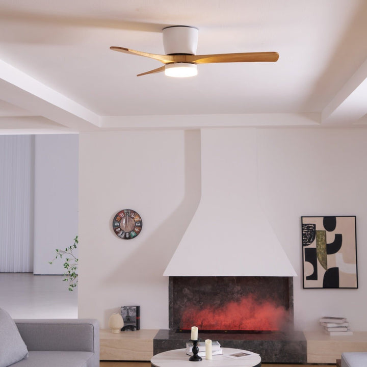 Silencio y frescura: Ventilador de techo LED de madera con control remoto, estilo nórdico.