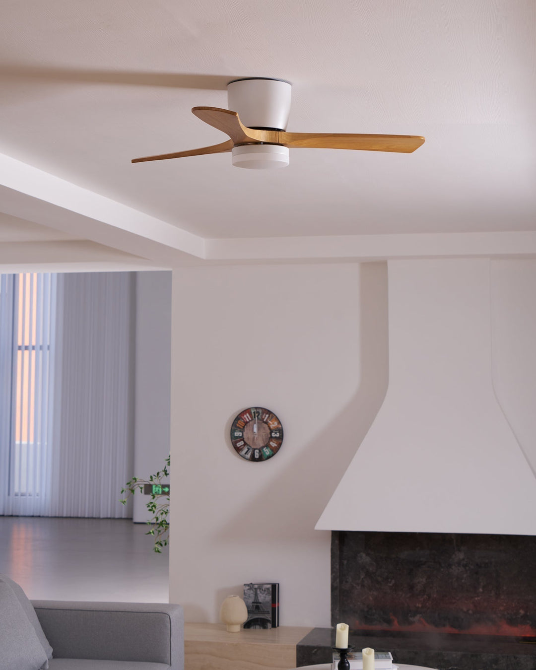 Ventilador de techo LED de diseño contemporáneo nórdico, madera y control remoto fácil.