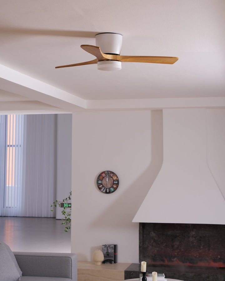 Ventilador de techo LED de diseño contemporáneo nórdico, madera y control remoto fácil.