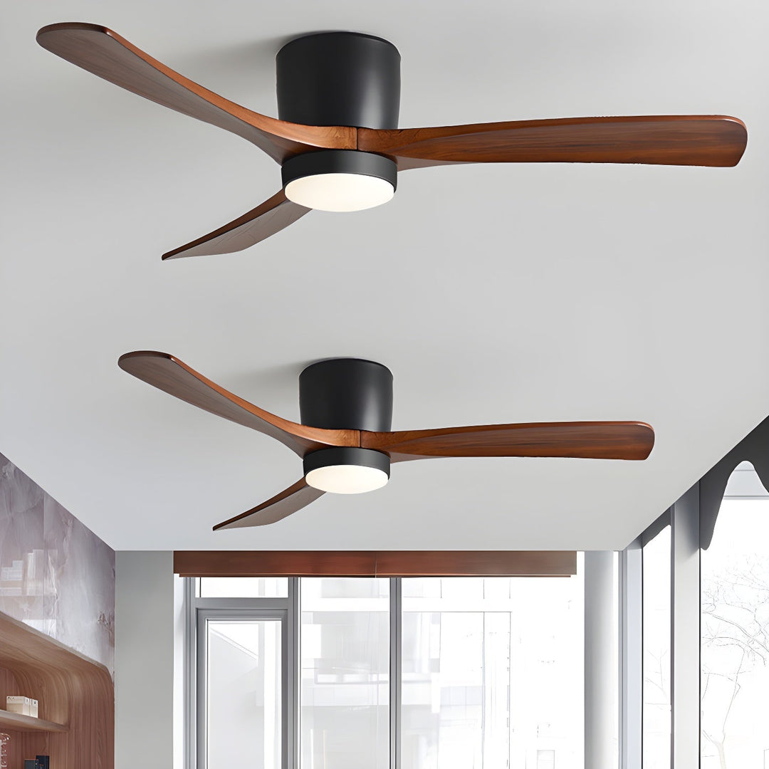 Ventilador de techo de alta calidad con luz LED, estilo nórdico, madera y control remoto.