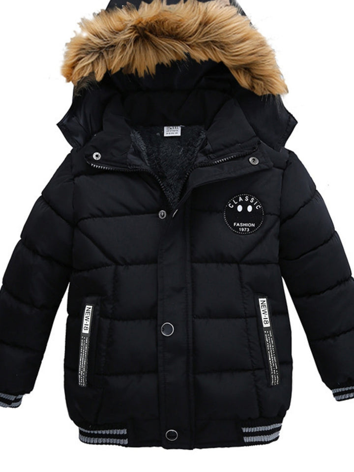 Abrigo acolchado infantil con capucha, protección cálida para niños y niñas en invierno.