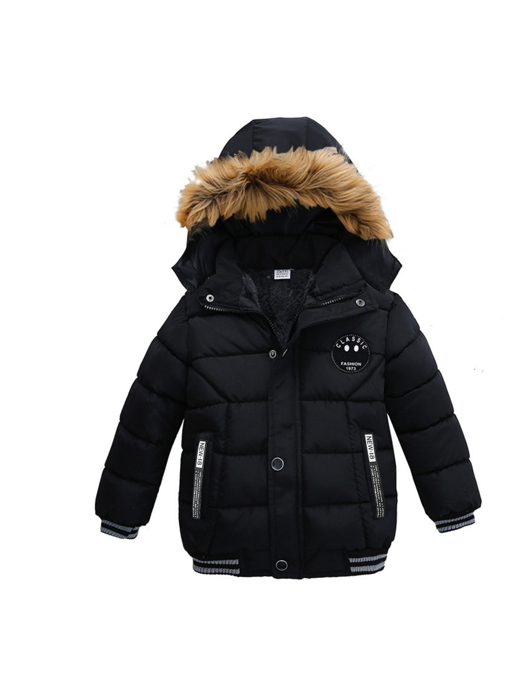 Ropa infantil: abrigo acolchado con capucha, diseño moderno para niños y niñas en invierno.