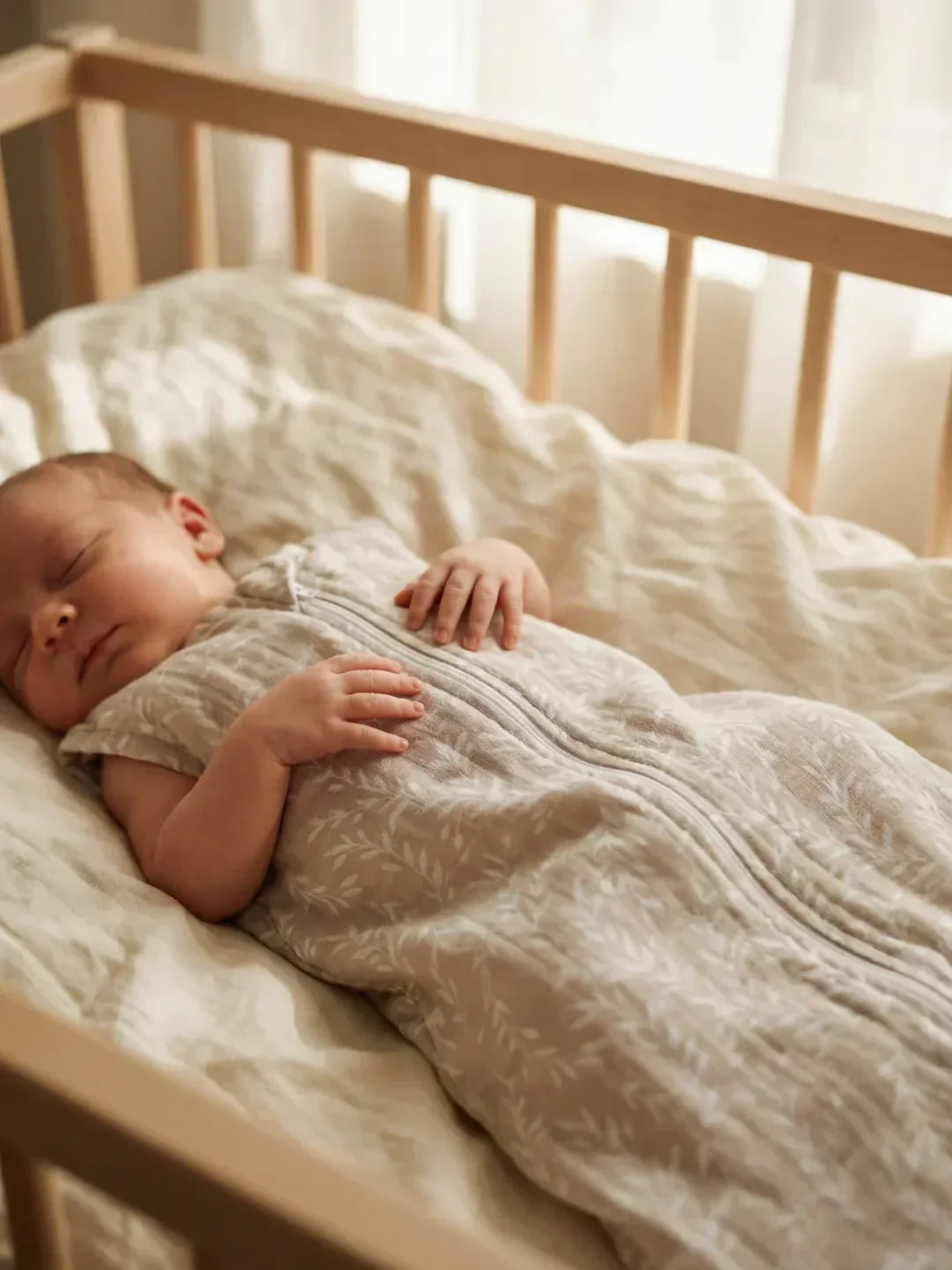 Saco de dormir para bebé, de bambú y algodón transpirable, ideal para el confort infantil.