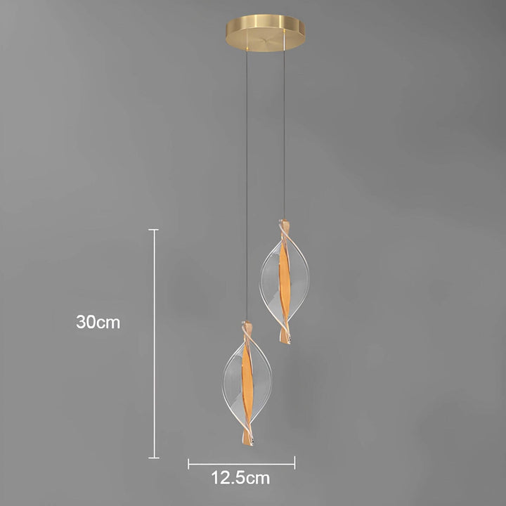 Elegante lámpara colgante LED espiral, iluminación moderna de acrílico. Ideal para decoración hogar y ambiente contemporáneo.