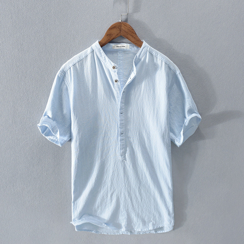 Camisa de lino de manga corta para hombre, ideal para verano. Ligera, transpirable y de estilo casual.