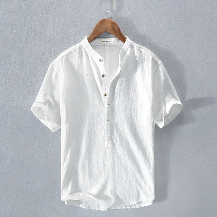 Camisa de lino ligera y transpirable para hombre, manga corta. Estilo fresco y cómodo, ideal para el verano.