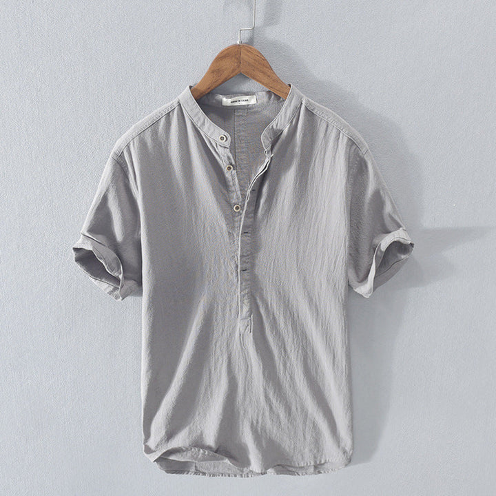 Camisa de lino para hombre, manga corta. Casual, ligera y transpirable, perfecta para un estilo veraniego relajado.
