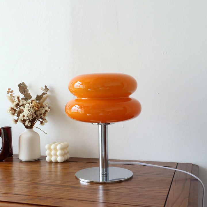 Lámpara de mesa LED para luz ambiental, diseño Bauhaus en vidrio, perfecta para interiores.