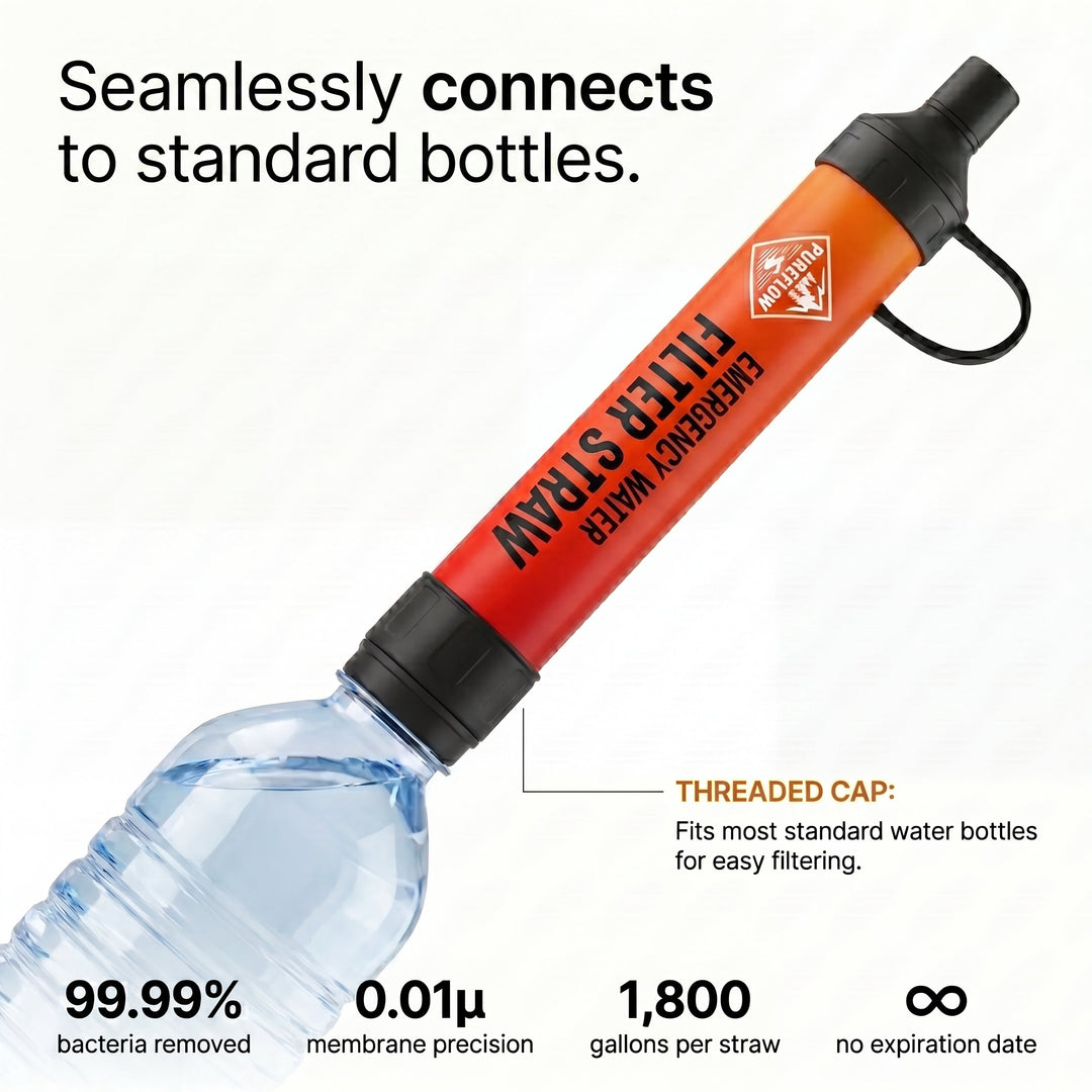 Filtro de agua de 4 etapas para emergencias, compacto y seguro para exteriores.