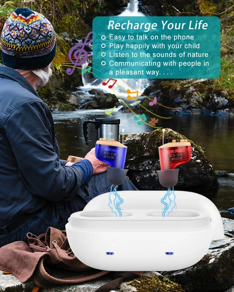 Tecnología de audífono invisible. Sonido puro y discreto, optimizado para la audición.