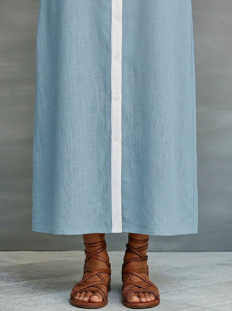 Vestido midi camisero clásico para mujer, versátil para primavera/verano. Estilo elegante y casual.