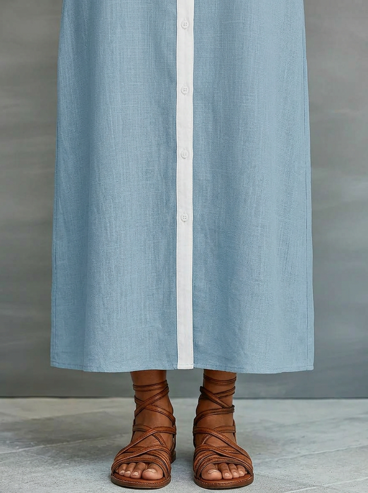 Vestido midi camisero clásico para mujer, versátil para primavera/verano. Estilo elegante y casual.