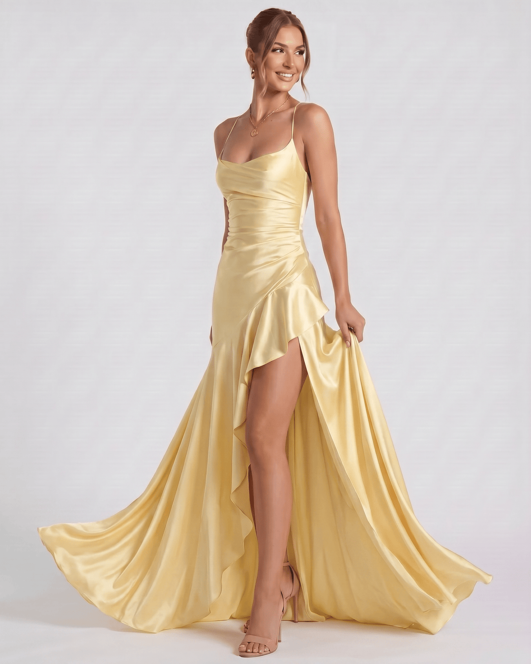 Maxi vestido de noche para mujer, con cuello cowl, ideal para eventos formales.