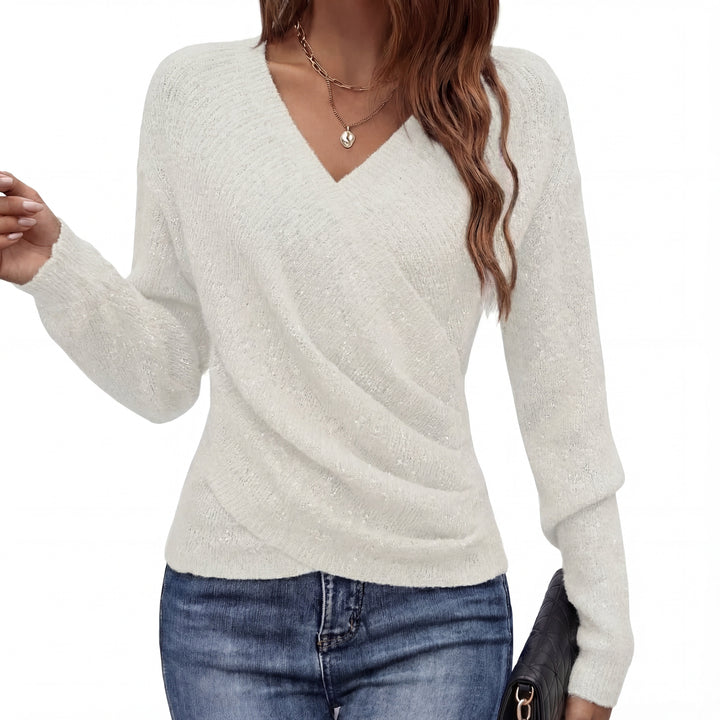Jersey de mujer, manga larga, cómodo y con escote V, estilo casual para otoño e invierno.