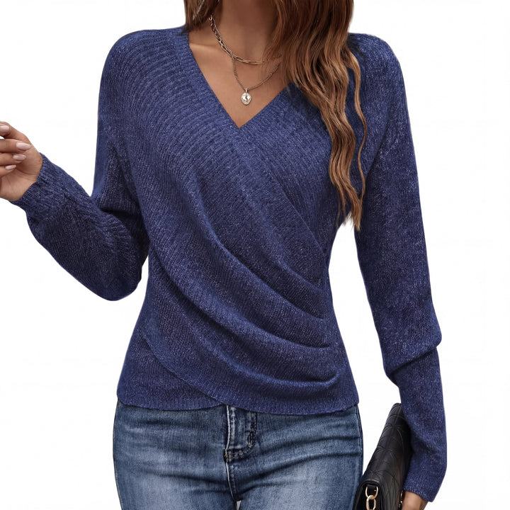 Ropa femenina: jersey elegante de mujer con escote V, ideal para combinar en otoño e invierno.