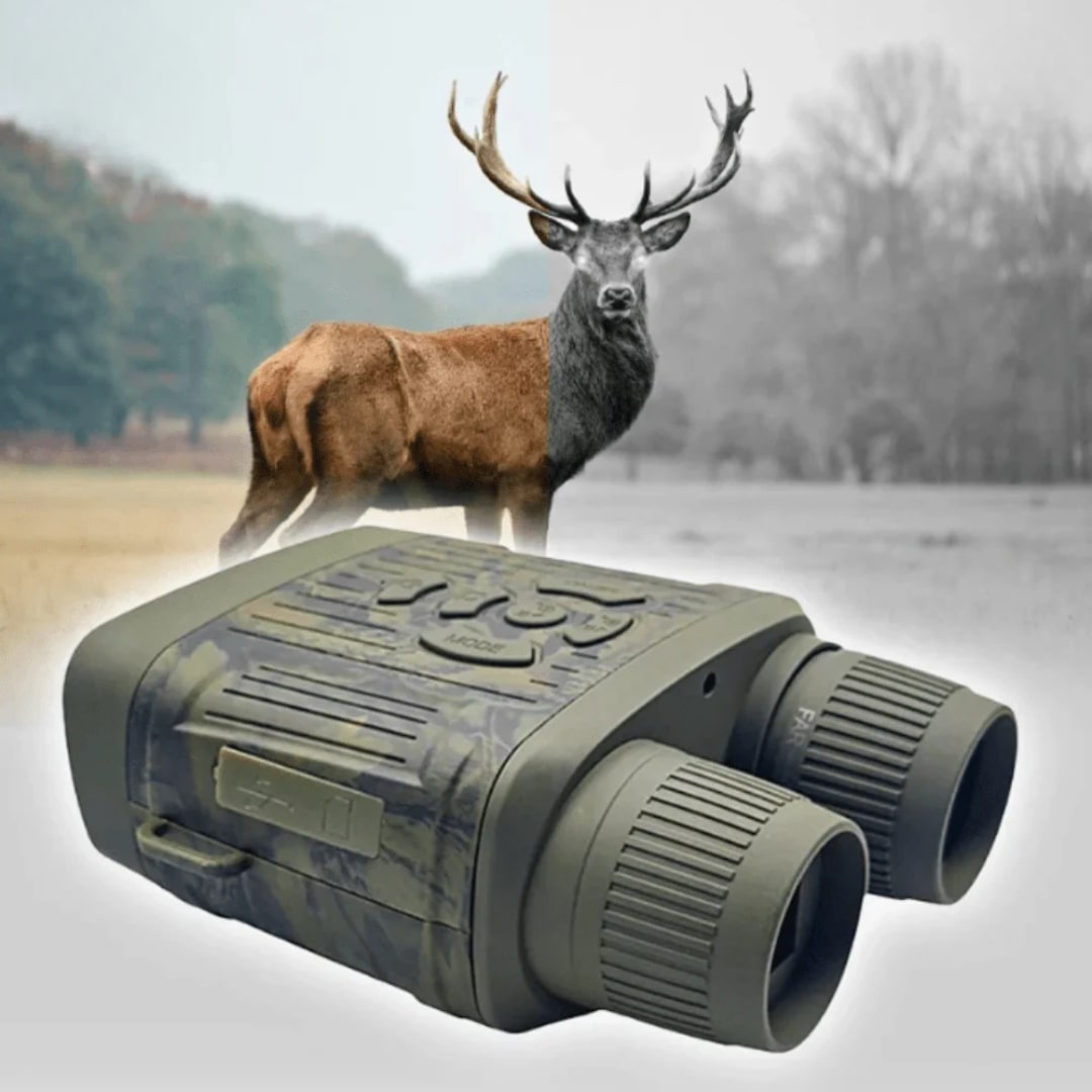 Binoculares OptiClear de visión nocturna con infrarrojo para observación en oscuridad total. Ideal para seguridad y aire libre.