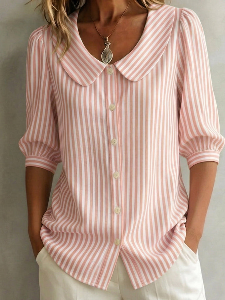Blusa de manga larga de algodón a rayas para mujer, con botones. Perfecta para looks casuales y elegantes.
