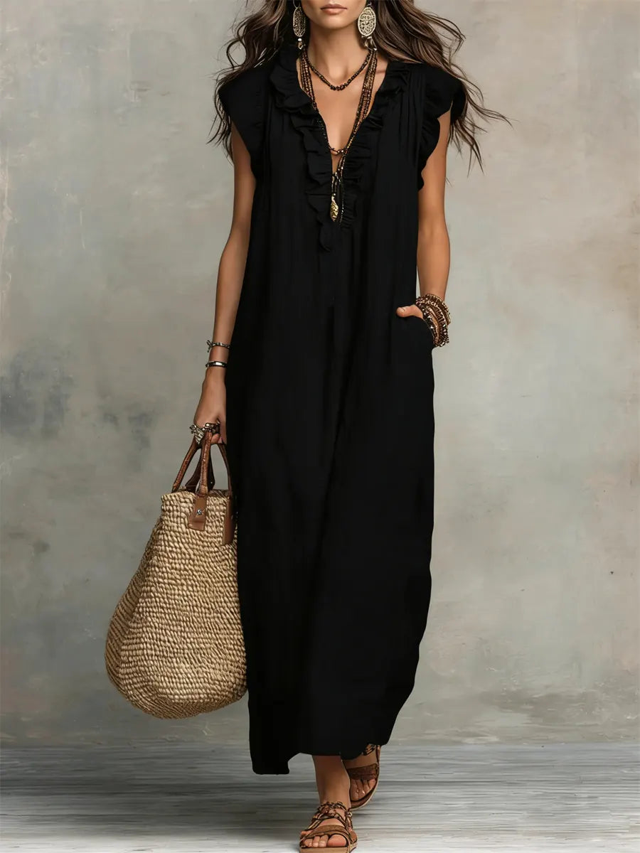 Vestido largo de verano bohemio para mujer. Fluido, fresco y elegante, ideal para vacaciones y la playa.
