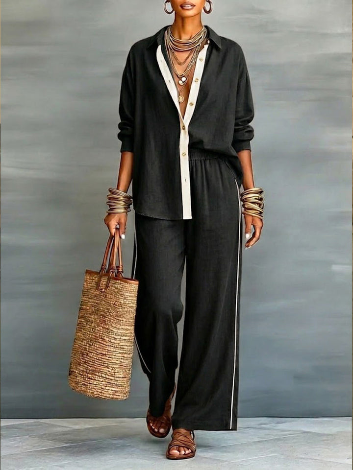 Conjunto de verano dos piezas para mujer: top y pantalón. Look casual chic, cómodo y versátil para cualquier ocasión.