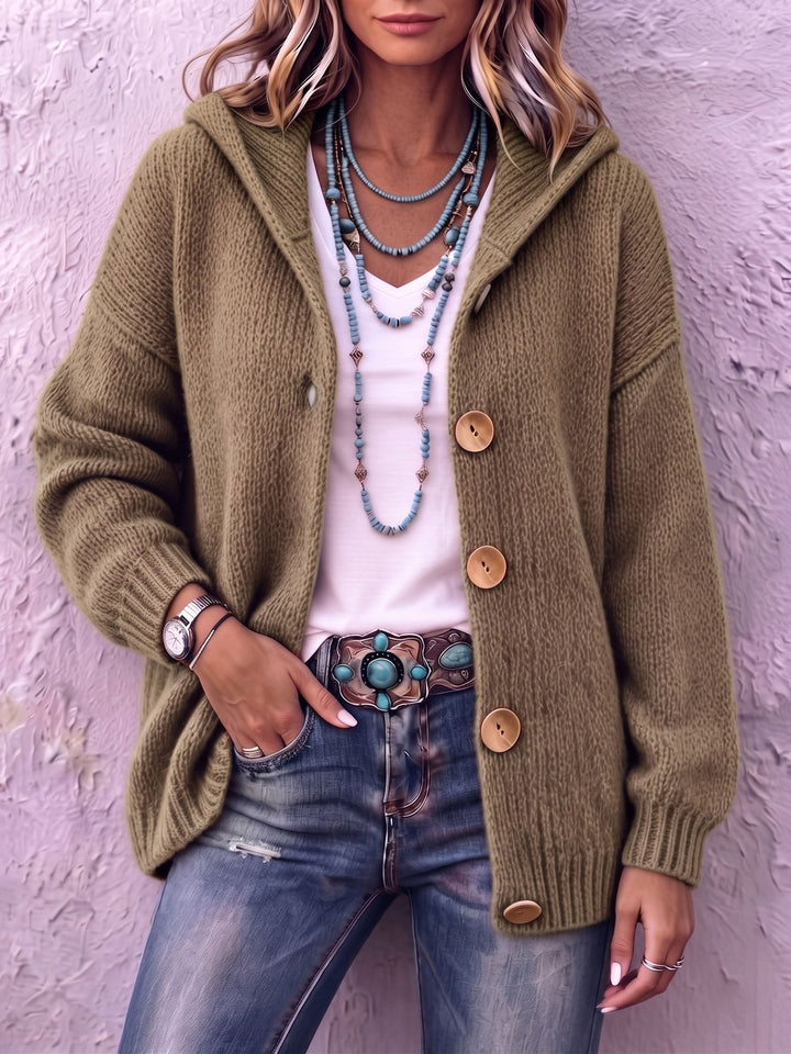 Cárdigan de punto con capucha para mujer, ideal como ropa femenina casual de otoño, con un diseño cómodo.