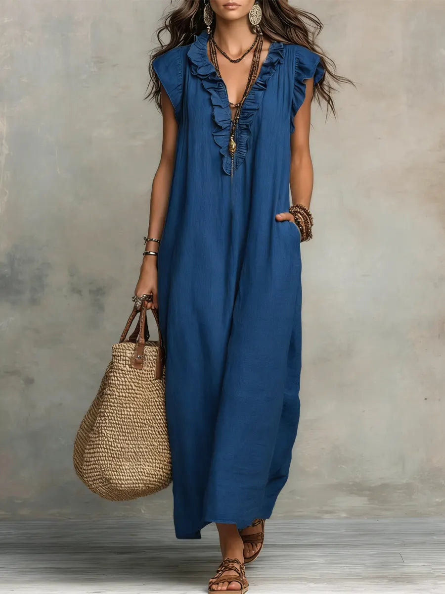Vestido largo bohemio casual y fresco. Ideal para mujer, comodidad en vacaciones y como ropa de verano.